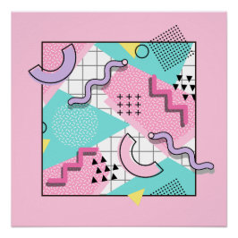 Pôster 80's Memphis Active Pink Light Turquoise
