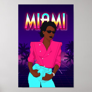 Poster 80s retro style Miami