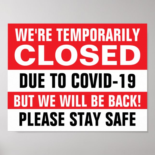 Poster 8.5" X 11" Red Temporarily Closed Paper (Frente)