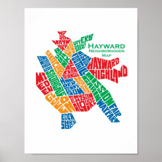Poster 8.5x11 do mapa das vizinhanças de Hayward