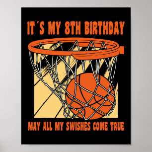 Poster 8 anos Feliz 8.º Aniversário Basquete 8.º Aniversá