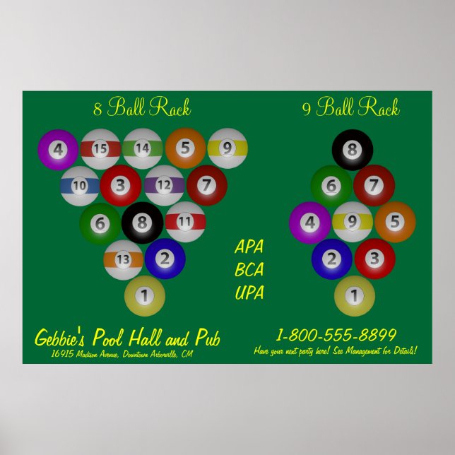 Pôster 8 Ball 9 Ball Rack Billiard Hall (Frente)