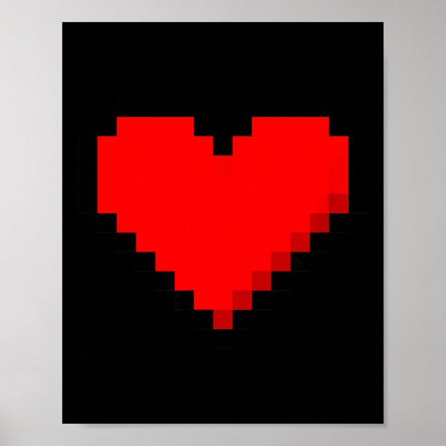 Poster 8 Bit Heart Retro Valentines Day Xel Artwork  (Frente)