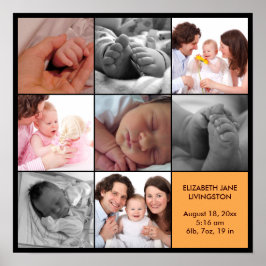 Pôster 8 fotos de bebê colagem moderna borda negra amarel