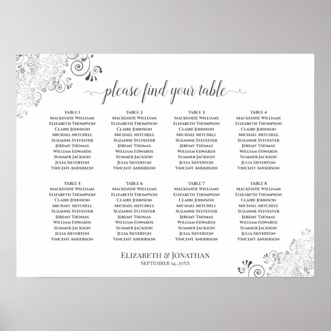 Poster 8 Gráfico de Casamento Branco de Mesa (Frente)