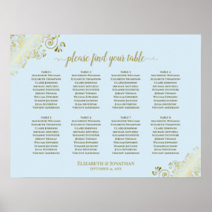 Poster 8 Gráfico de Casamento de Mesa Azul e Dourado