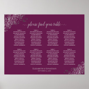 Poster 8 Mesa Casamento Prata Gráfico de Casamento no Ga