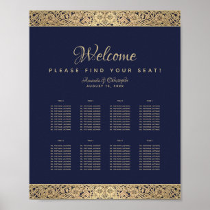 Poster 8 Mesas Carta de Assentos de Casamento Azul Marinh