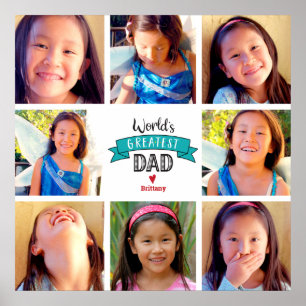 Poster 8 Photo Collage Modern World’s Greatest Dad Teal