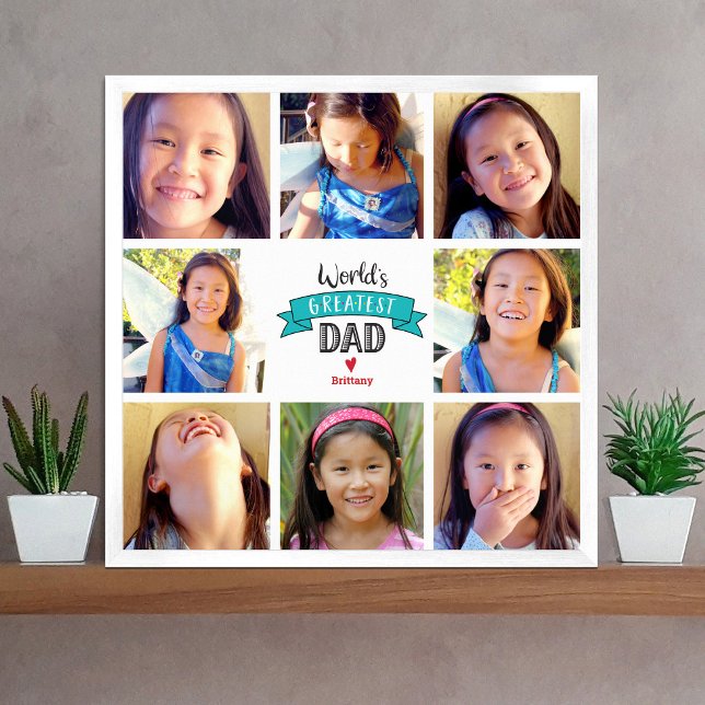 Poster 8 Photo Collage Modern World’s Greatest Dad Teal (Criador carregado)