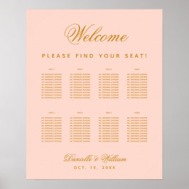 Poster 8 Tabelas Rosa Casamento Simples Carta de Lugares