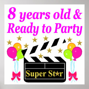 PÔSTER 8 YEAR OLD AND READY TO PARTY MOVIE STAR DESIGN