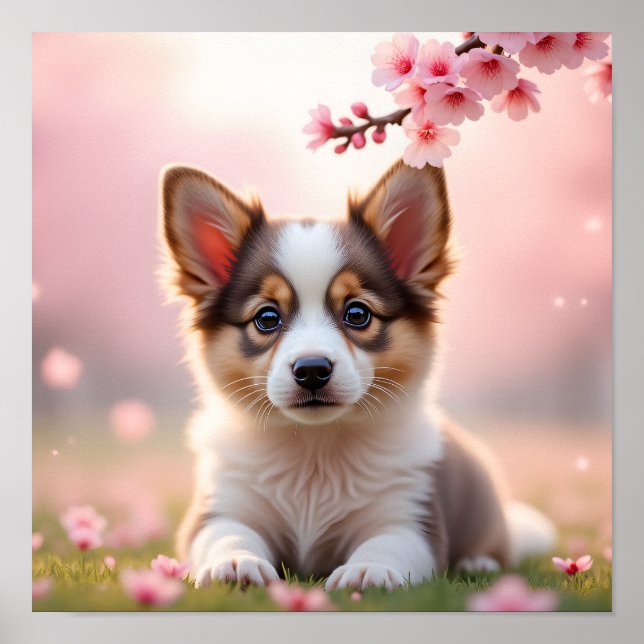 Poster 8K Corgi-Realistic Puppy in Autumn Maple Leaves (Frente)