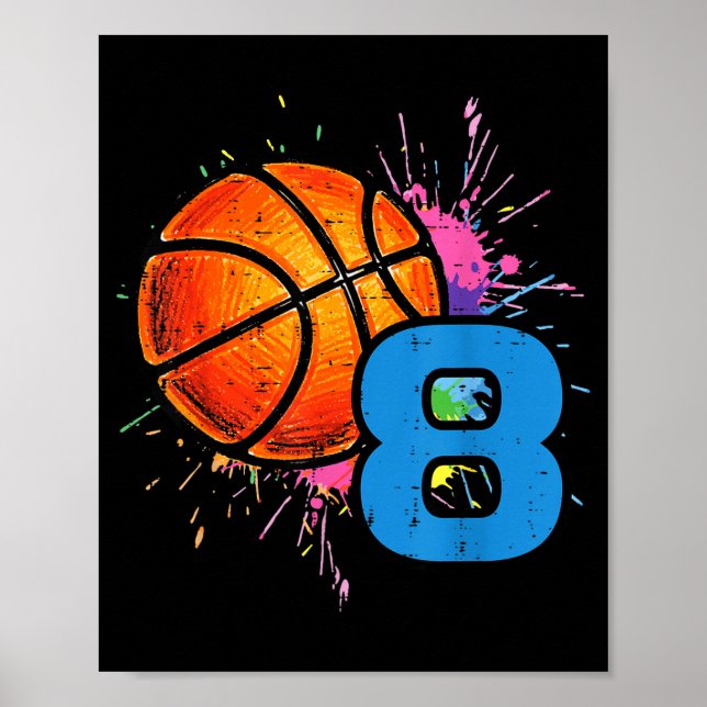Poster 8th Birthday Basketball 8 Year Old Bday Srts Boys  (Frente)