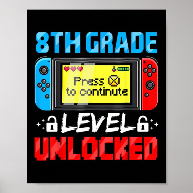Poster 8th Grade Level Unlocked Gamer First Day Of School (Frente)