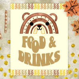 Poster 8x10 Comida e Bebidas Boho Floresta Urso Aniversár