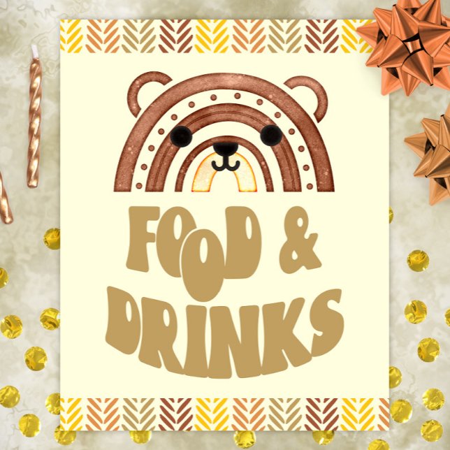 Poster 8x10 Comida e bebidas Boho Woodland Bear Aniversár (Criador carregado)