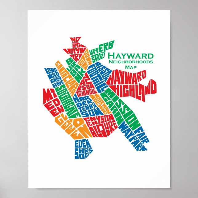 Poster 8x10 do mapa das vizinhanças de Hayward (Frente)