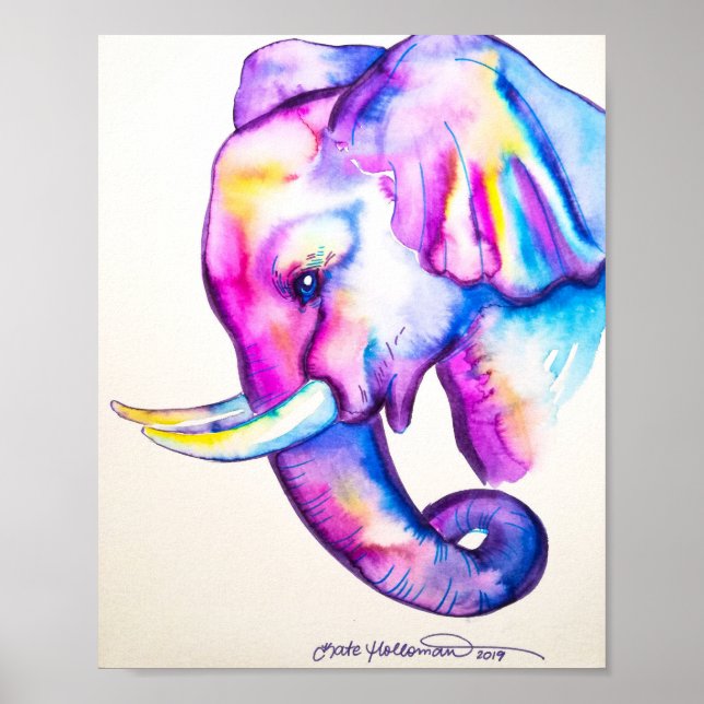 Poster 8x10 Elefante com coloração aquosa (Frente)