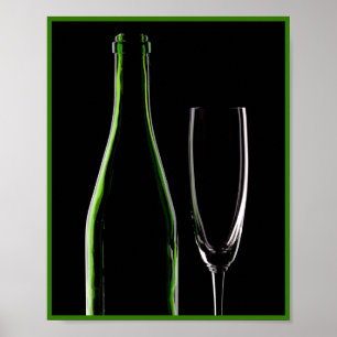 Poster 8X10 Garrafa de Vinho e Óculos de Parede
