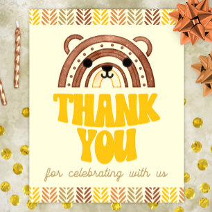 Poster 8x10 Obrigado Boho Woodland Bear Aniversário