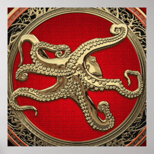 Poster [901] Octopus Dourado sagrado na postura defensiva