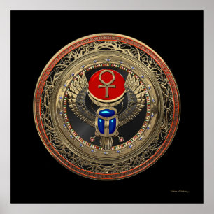 Poster [901] Scarab Dourado Egípcio Alado Sagrado com An