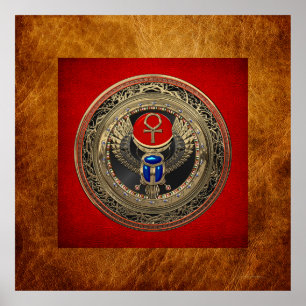 Poster [901] Scarab Dourado Egípcio Alado Sagrado com An
