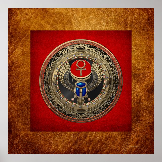 Poster [901] Scarab Dourado Egípcio Alado Sagrado com Ank (Frente)