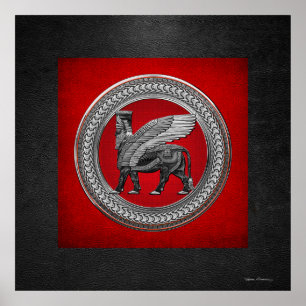 Poster [901] Touro Assírio: Prata e Lamaçu Negro