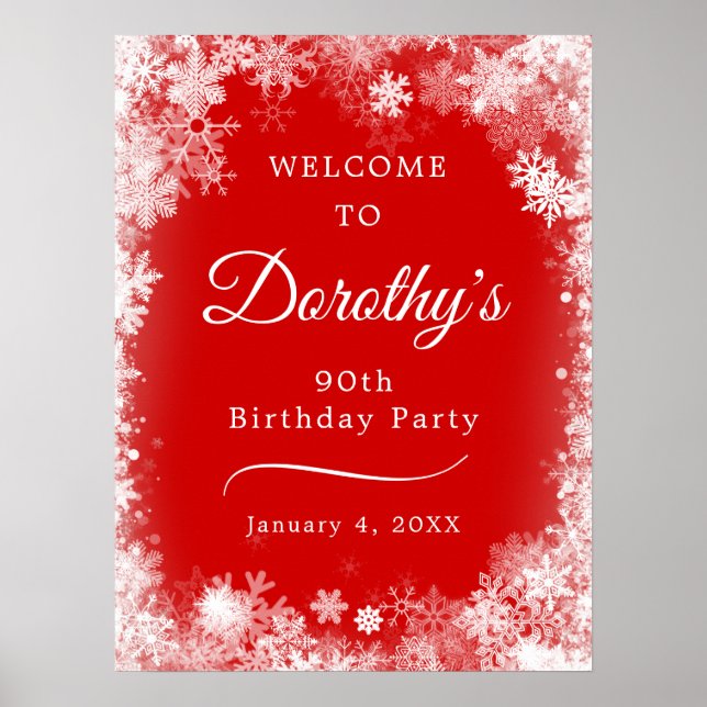Poster 90 Baixável Aniversário Snowflake Red Welcome (Frente)