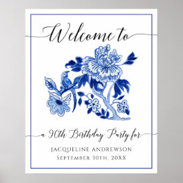 Poster 90 Birthday Blue and White Chinoiserie Floral