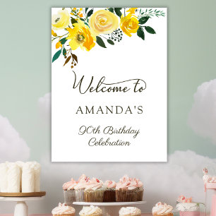 Poster 90 de Aniversário de Flores de Rosa Amarelas Poste