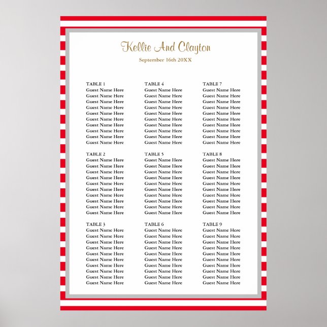 Poster 90 Gráfico de Sentos de Casamento de Stripes Verme (Frente)