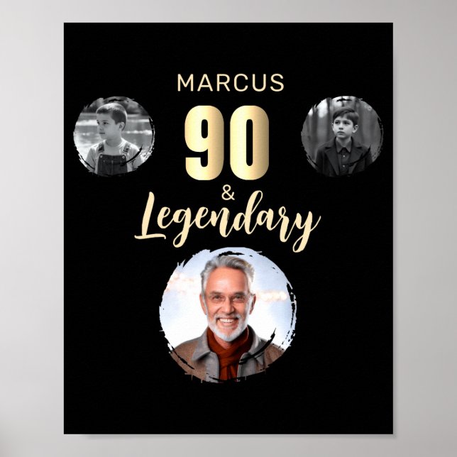 Poster 90 Legendary 3 Photos Gold 90th Birthday  (Frente)