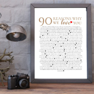 Poster 90 razões pelas quais amamos você presente de aniv