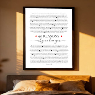 Poster 90 razões pelas quais amamos você presente de aniv