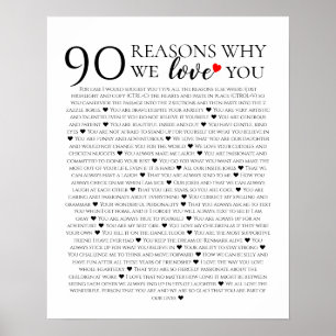 Poster 90 Razões pelas quais Amamos Você Presente de aniv