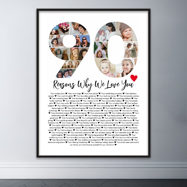 Poster 90 Razões Porque Te Amo A Colagem De Aniversário 9 (90 reasons why we love you poster wall art)