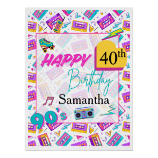 Pôster 90’s Themed Happy Birthday Party Backdrop Poster