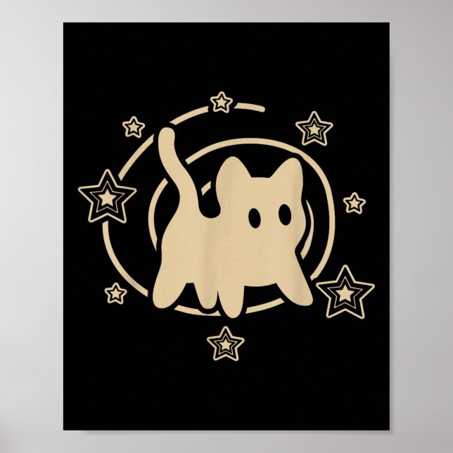 Poster 90s Y2k Scary Tomcat Cat Is Scared Under Starry Ta (Frente)