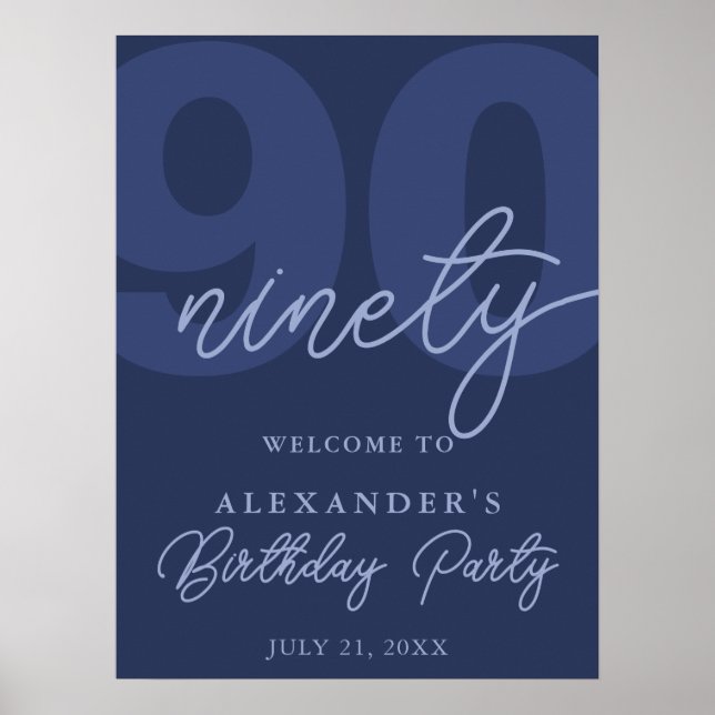 Poster 90th Birthday Modern Minimalist Navy Welcome Sign (Frente)