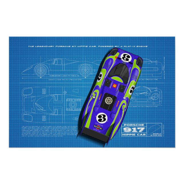 Pôster 917 Hippie Car Blueprint (Frente)