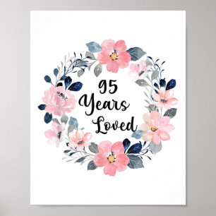 Poster 95 Anos Adorava 95 Anos Aniversário Floral 95 Anos