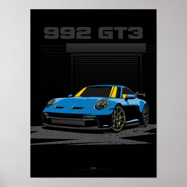 Poster 992 GT3 Arte de ilustração azul (Frente)