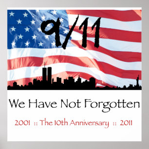 Pôster 9/11 10o de aniversário WTC e a bandeira