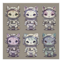 9 Chibi Astronautas Gatinhos Equipe Espacial