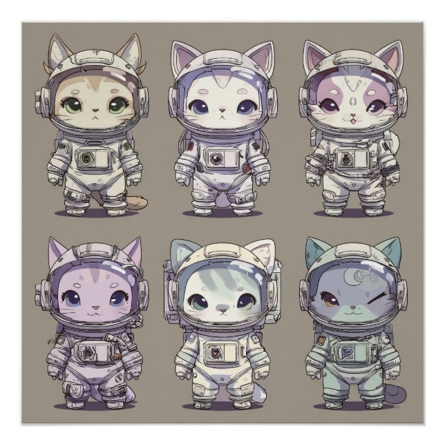 Pôster 9 Chibi Astronautas Gatinhos Equipe Espacial (Frente)