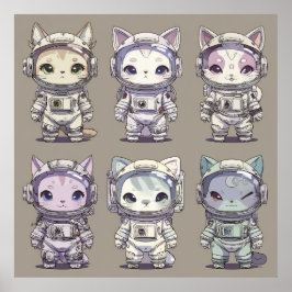 Poster 9 Filhotes Astronautas Kittens Tripulação Espacial