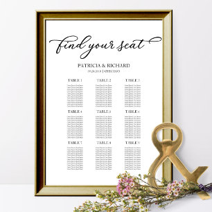 Poster 9 Mesa Carta de Assentos de Casamento Chic Letra N
